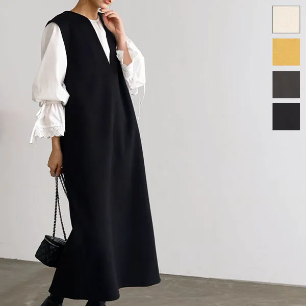 フェイクウールキーネックジャンスカワンピース [E3192] - レディース