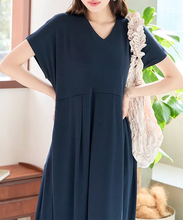 選べる2丈 接触冷感&シワ防止加工付きウエストタックワンピース [E3394