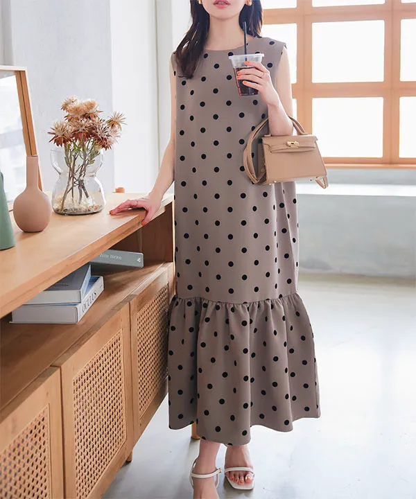 フロッキードットマキシワンピース [E3390] - レディースファッション