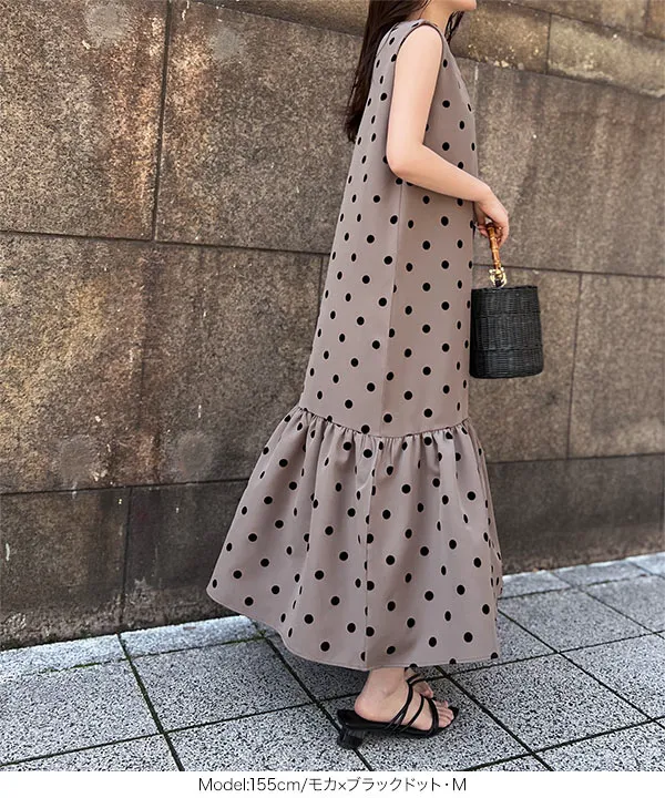 フロッキードットマキシワンピース [E3390] - レディースファッション