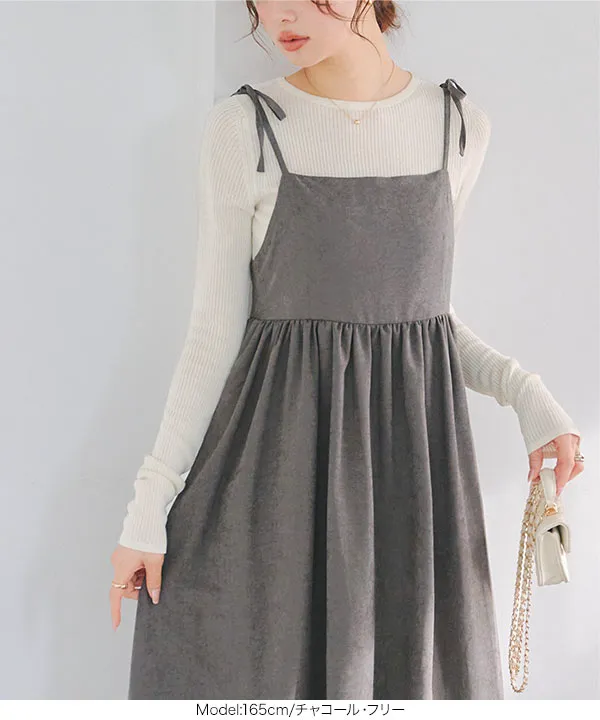 肩リボンバルーンキャミワンピース [E3467] - レディースファッション