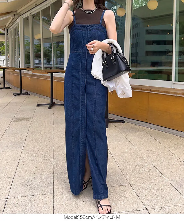 キャミストラップビスチェ風デニムジャンスカ [E3492] - レディース