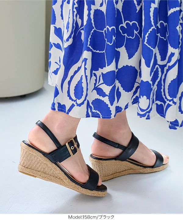7cmウェッジツーベルトジュートサンダル [I2646] - レディース