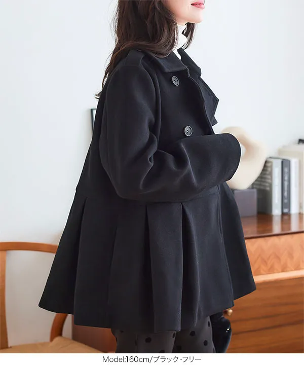 プリーツ切替ペプラムダブルボタンコート [K1327] - レディース