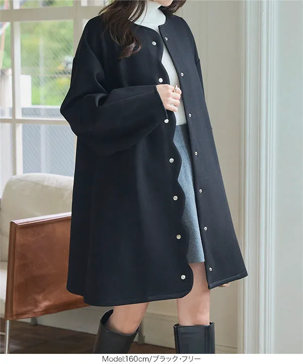 ダイバー素材スカラップコート [K1407] - レディースファッション通販