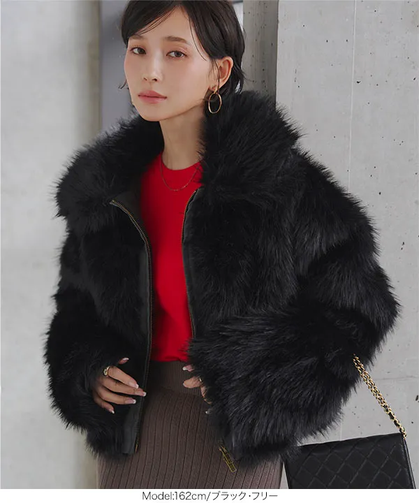 ミックスロングファーブルゾンコート [K1403] - レディース