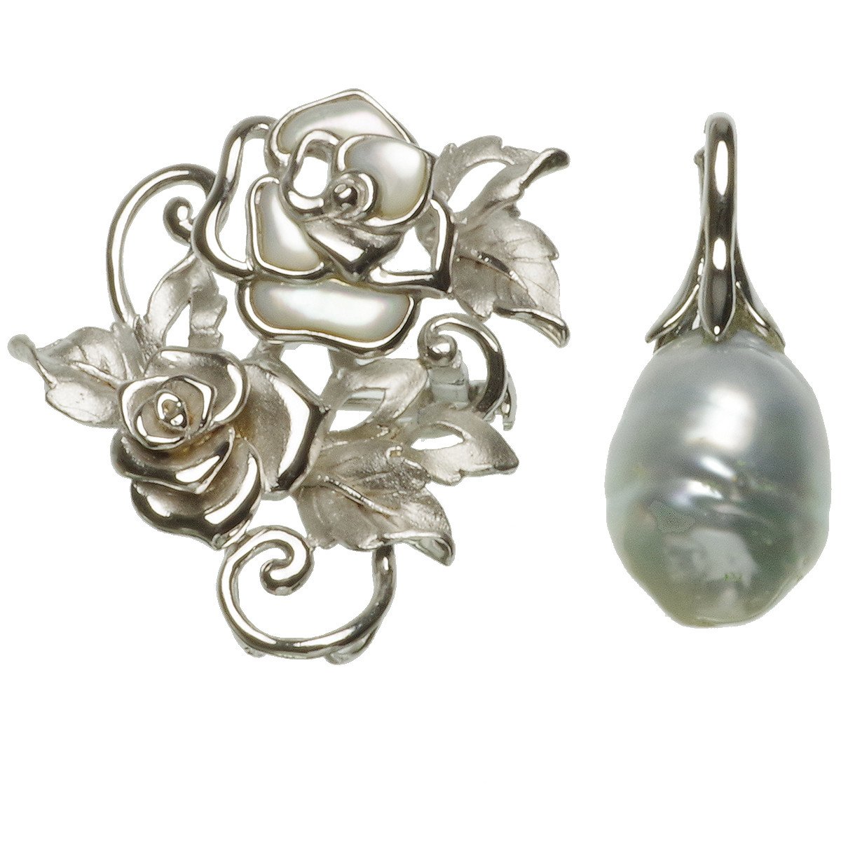 南洋 バロック真珠 白蝶真珠 パール ブローチ 約13.5mm シルバー SV