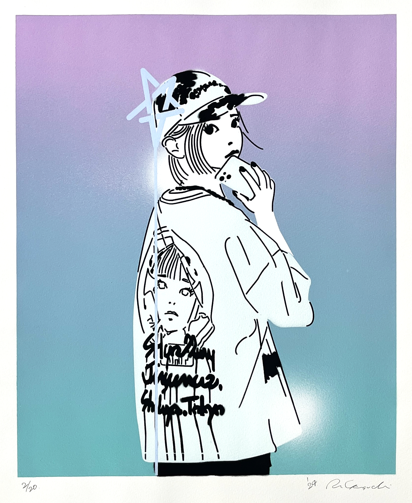 山口 真人 Quizmaster *Drawing 真作 保証書つき 山口 真人 Quizmaster