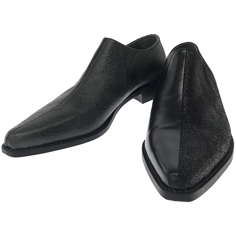 クロコ型押し 切替 アシンメトリー レザー シューズ 革靴 箱・保存袋有