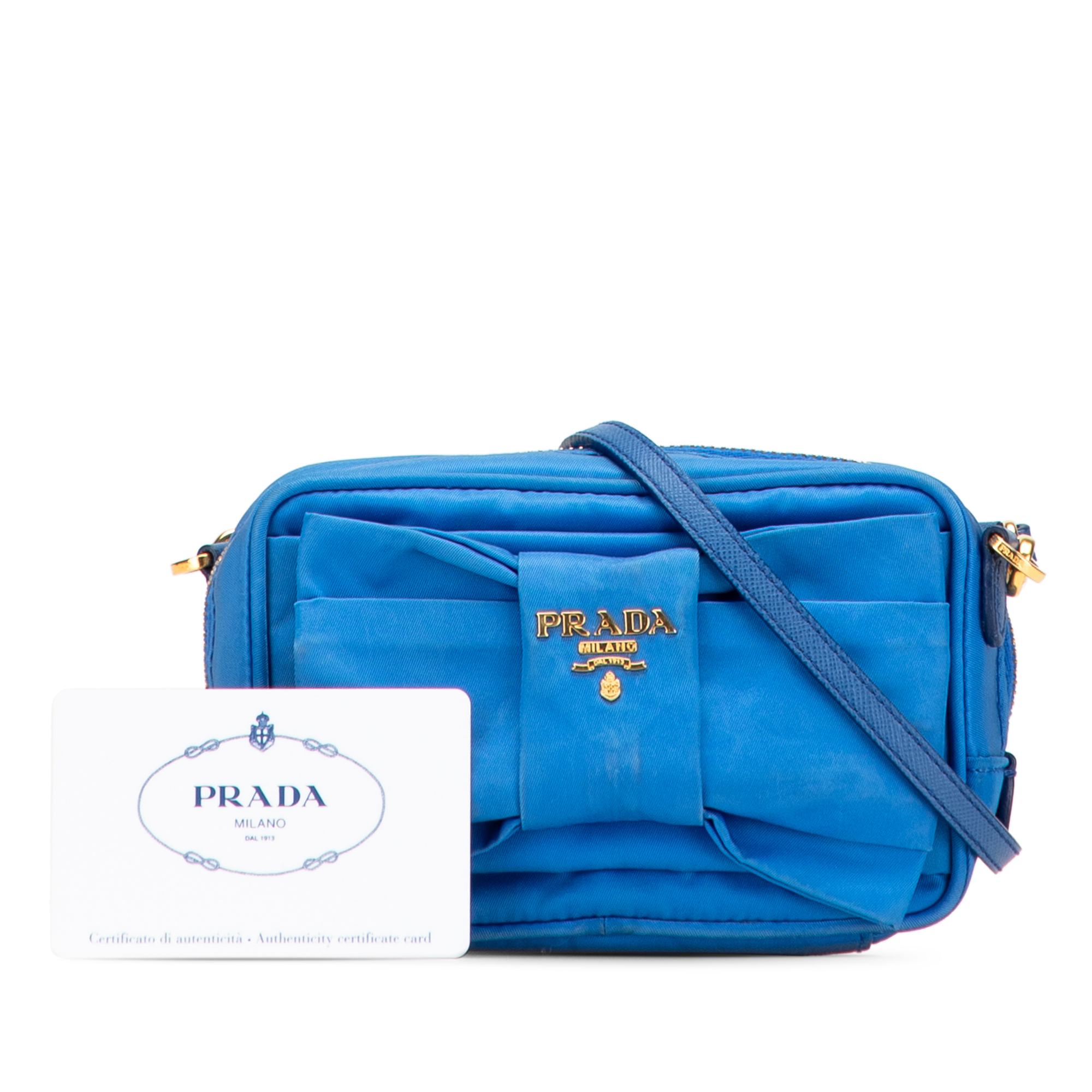 Authenticated Prada Tessuto Fiocco Bow Crossbody Blue Nylon Fabric