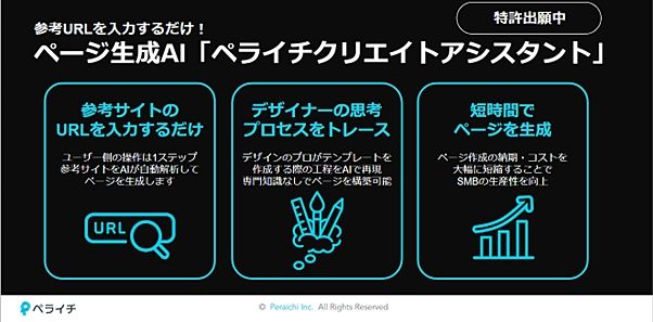 ペライチ、参考にしたいURLを入力するだけでAIがホームページを自動
