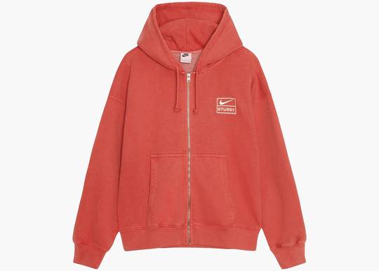 Stussy x Nike Pigment Dyed Fleece Zip Hoodie Habanero Red | Hype