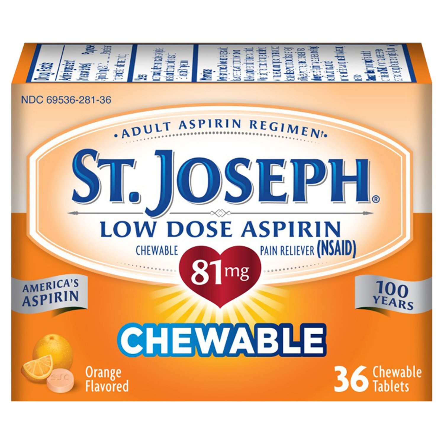 St. Joseph Low Dose Aspirin Orange Flavored Chewable Tablets, 81