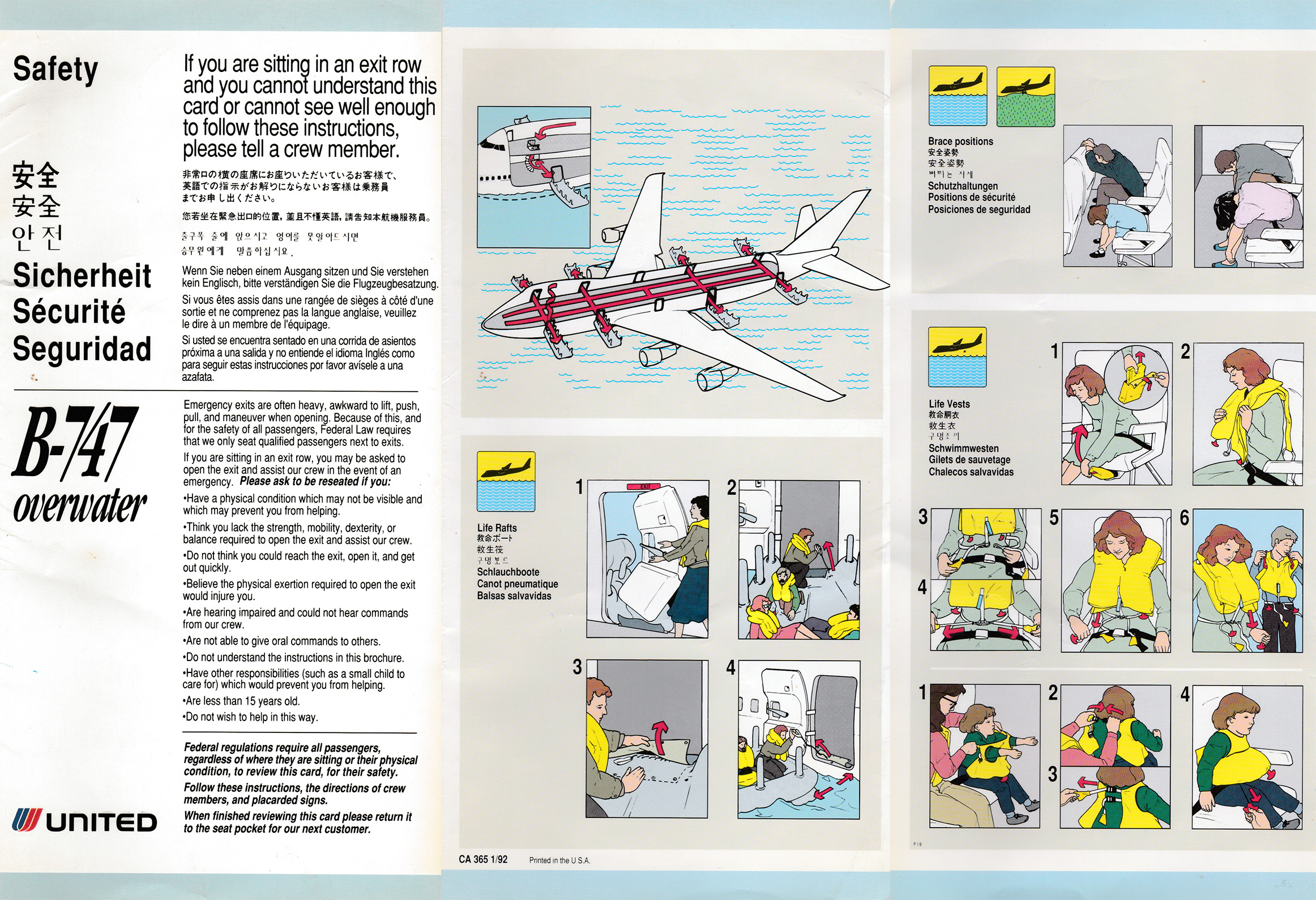 United Airlines Boeing 747 Safety Card 1992 - The Airchive 2.0