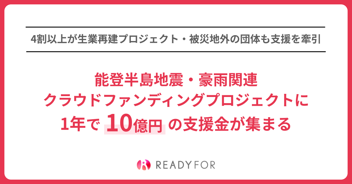 能登半島地震・豪雨関連クラウドファンディングプロジェクトに 1年で10