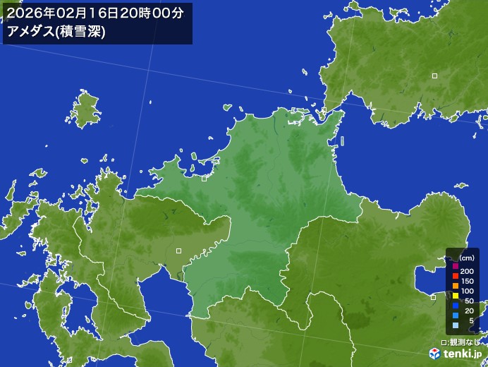 福岡県の過去のアメダス実況(2026年02月16日)(積雪深) - 日本気象協会