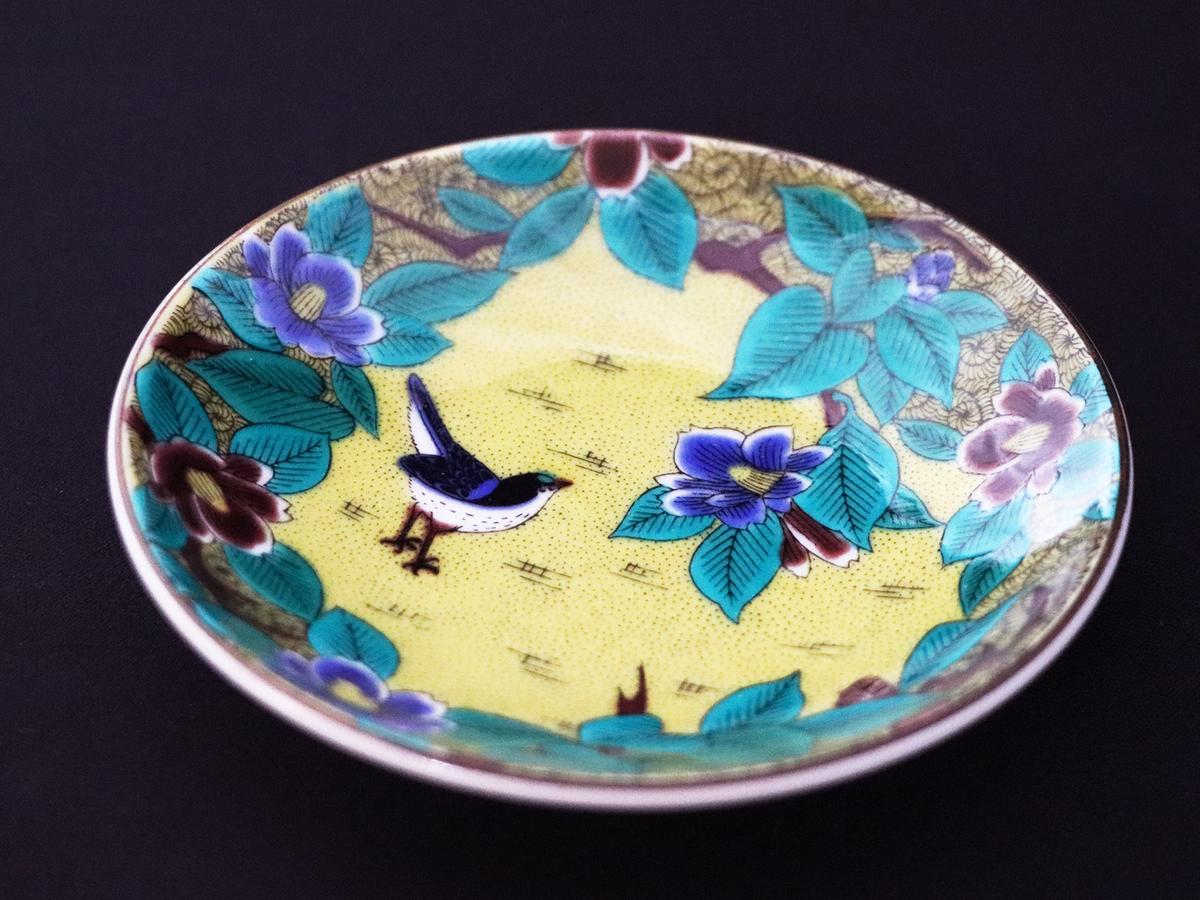 九谷焼 3.2号皿揃 吉田屋椿に鳥 （5枚セット）a01 工芸品 （石川県能美