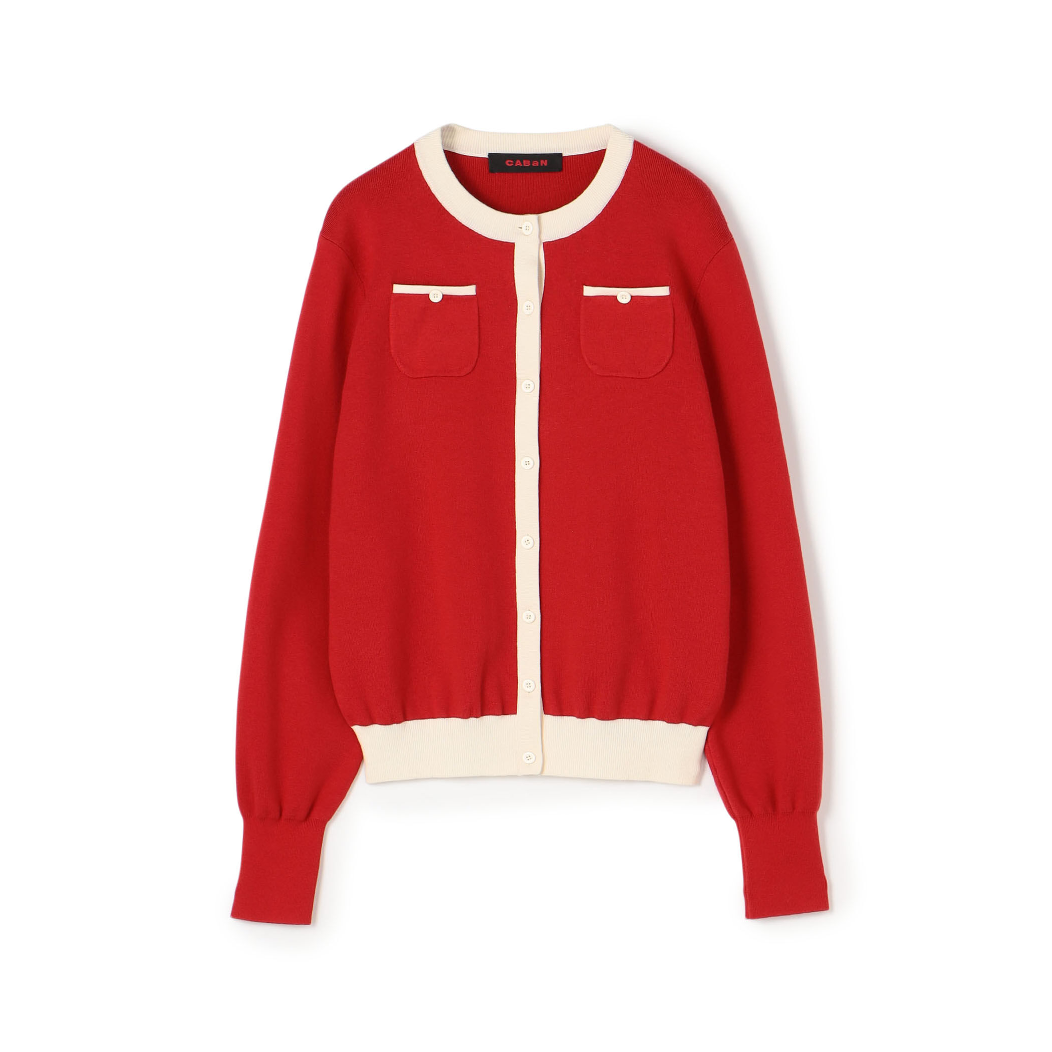 コットンカシミヤ バイカラークルーネックカーディガン