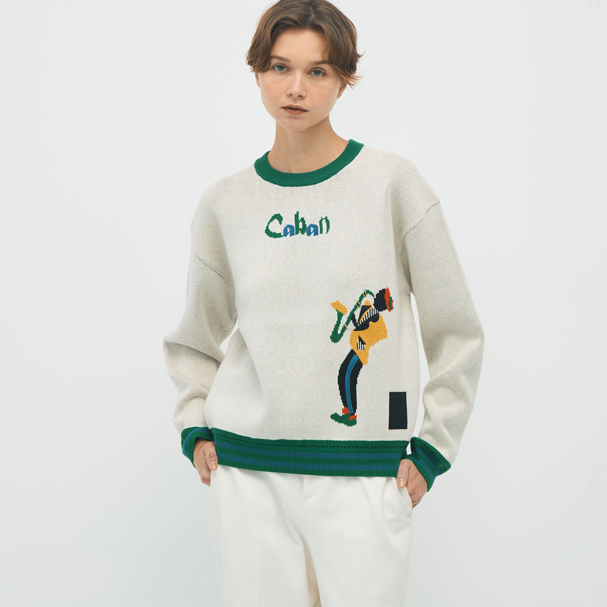 CABaN コットンカシミヤジャカード JAZZ SAX クルーネックプルオーバー