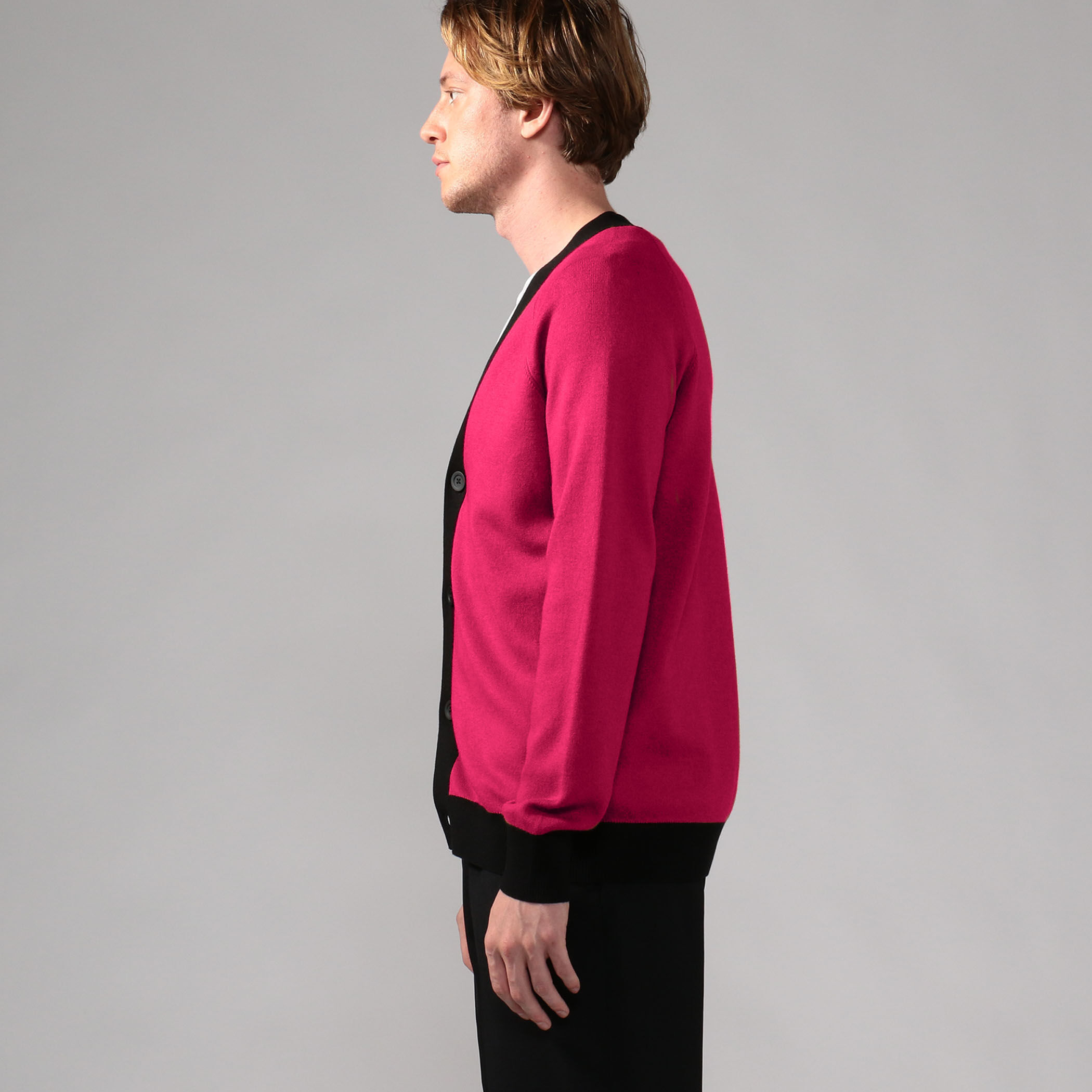 CABaN コットンカシミヤ バイカラーVネックカーディガン