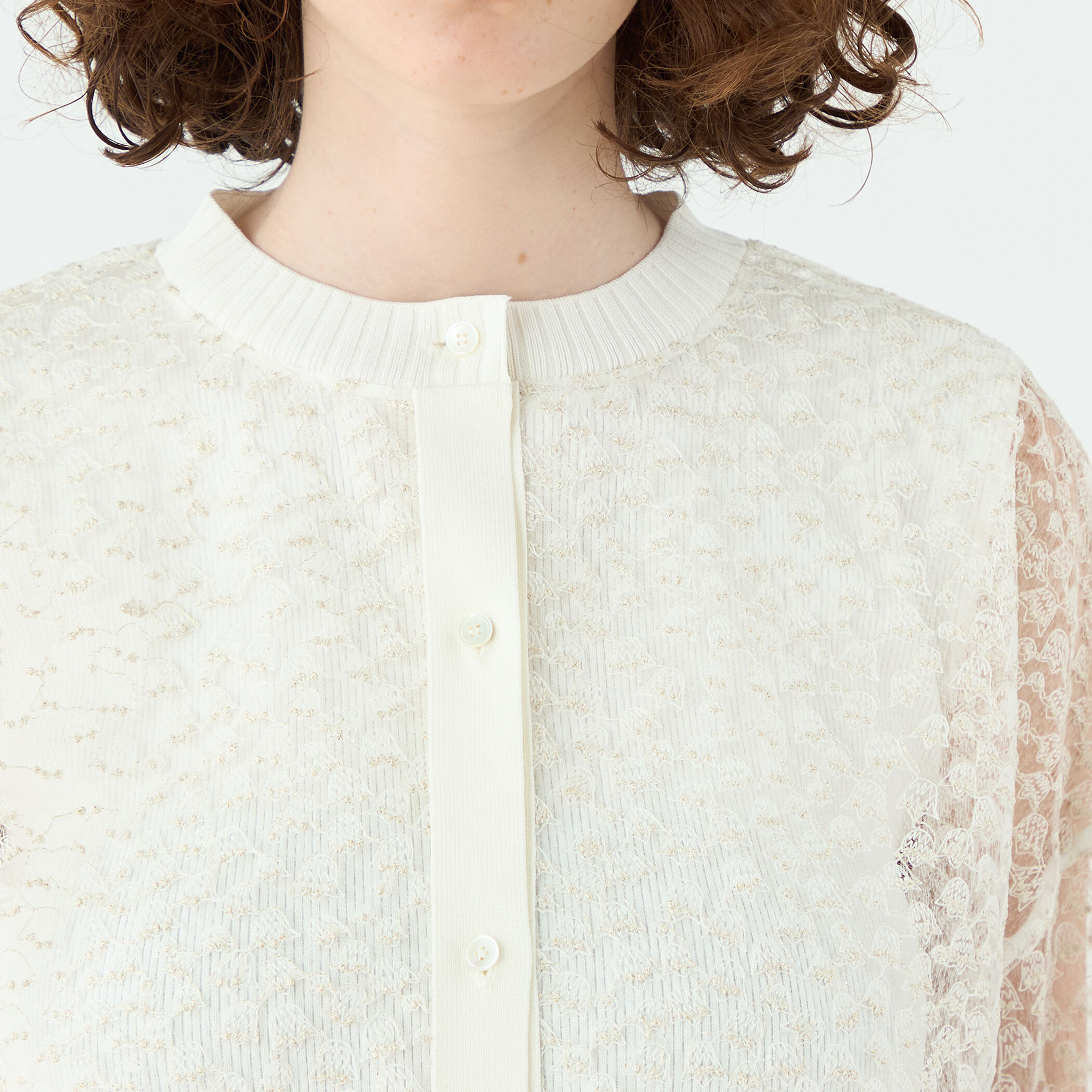 チュールエンブロイダリー レースショートカーディガン