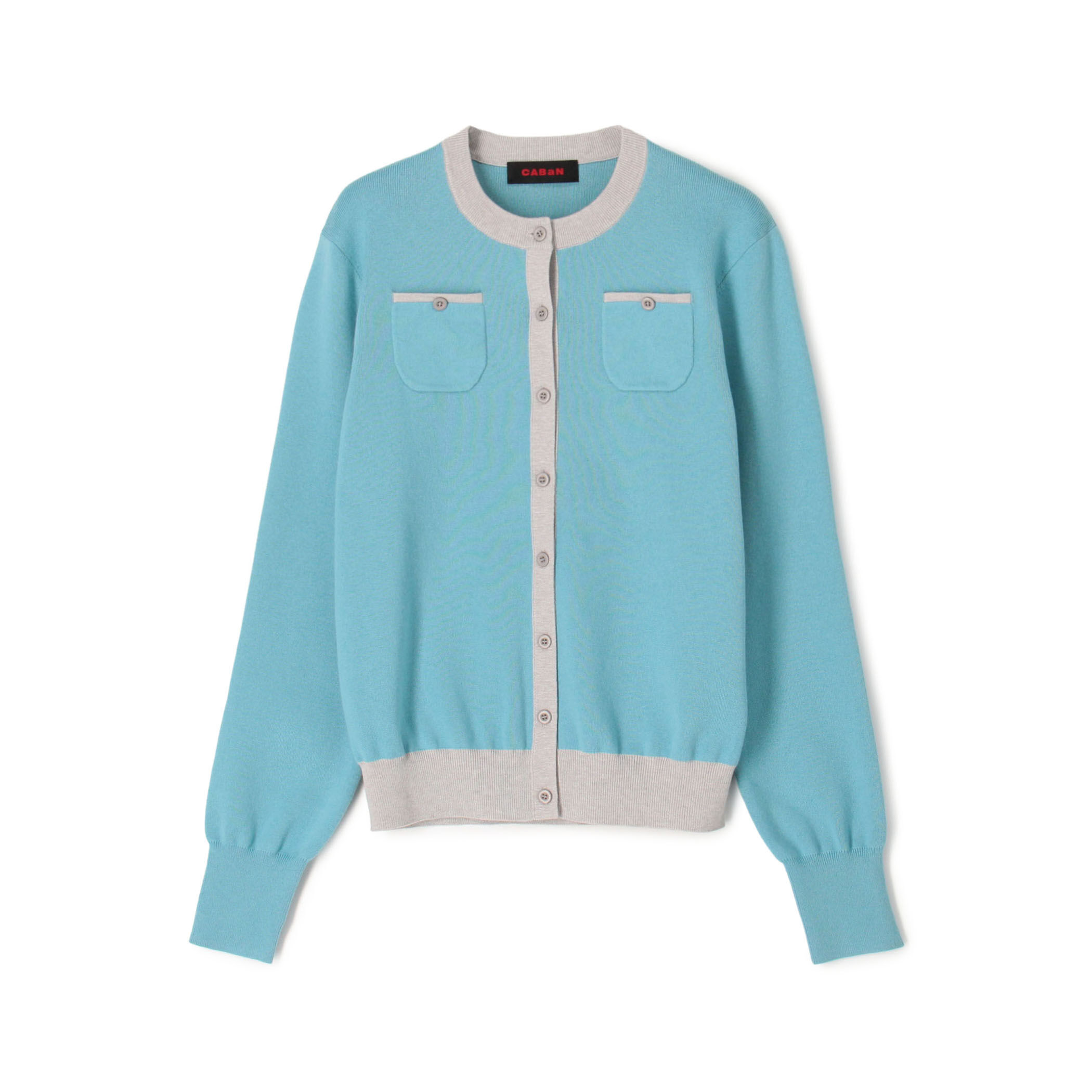 コットンカシミヤ バイカラークルーネックカーディガン