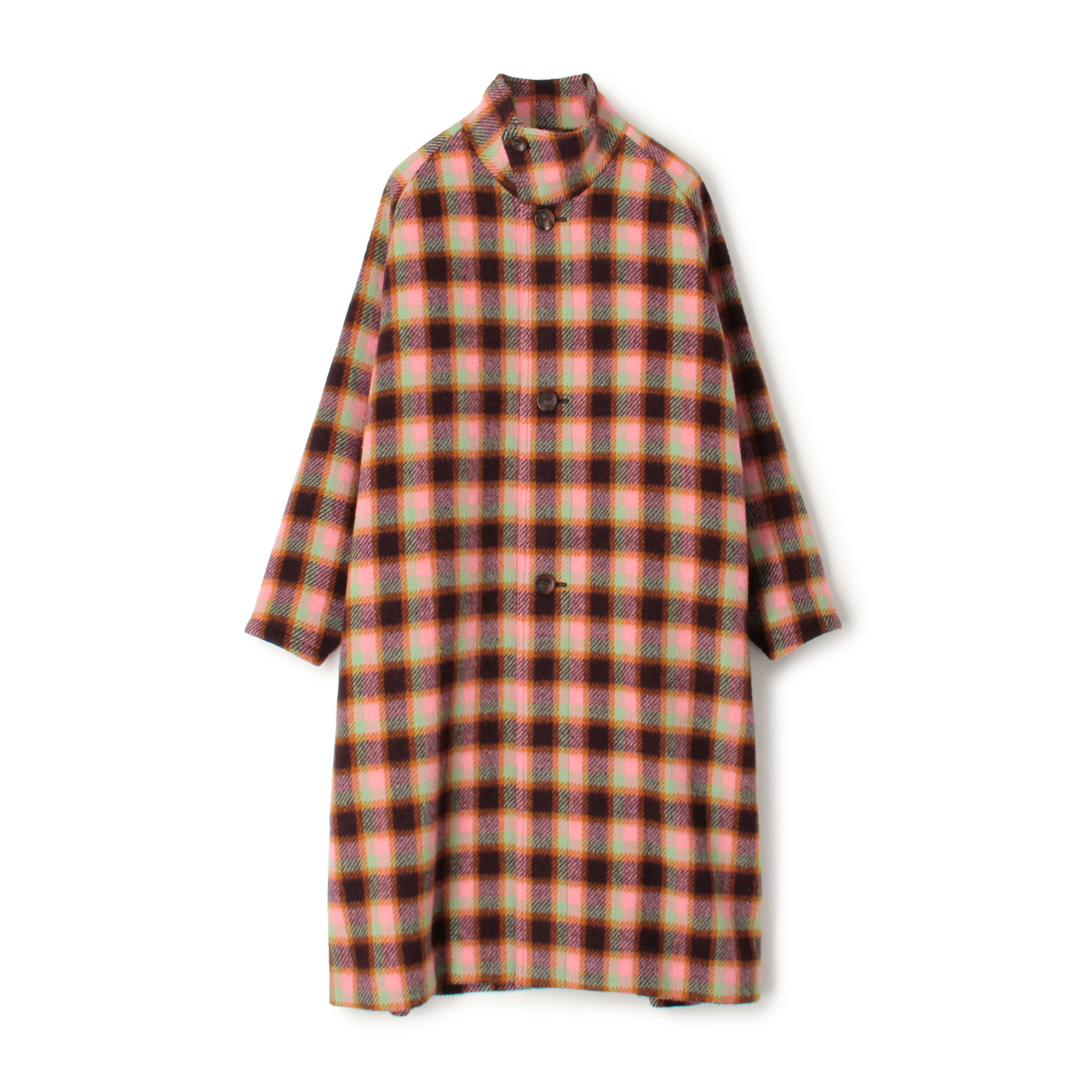 CABaN モヘヤシャギーチェック スタンドカラーコート