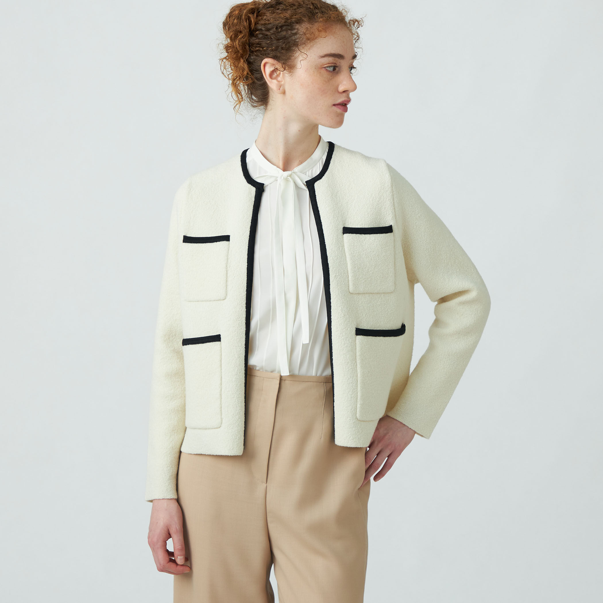 ウールナイロンブークレー フロントオープンカーディガン