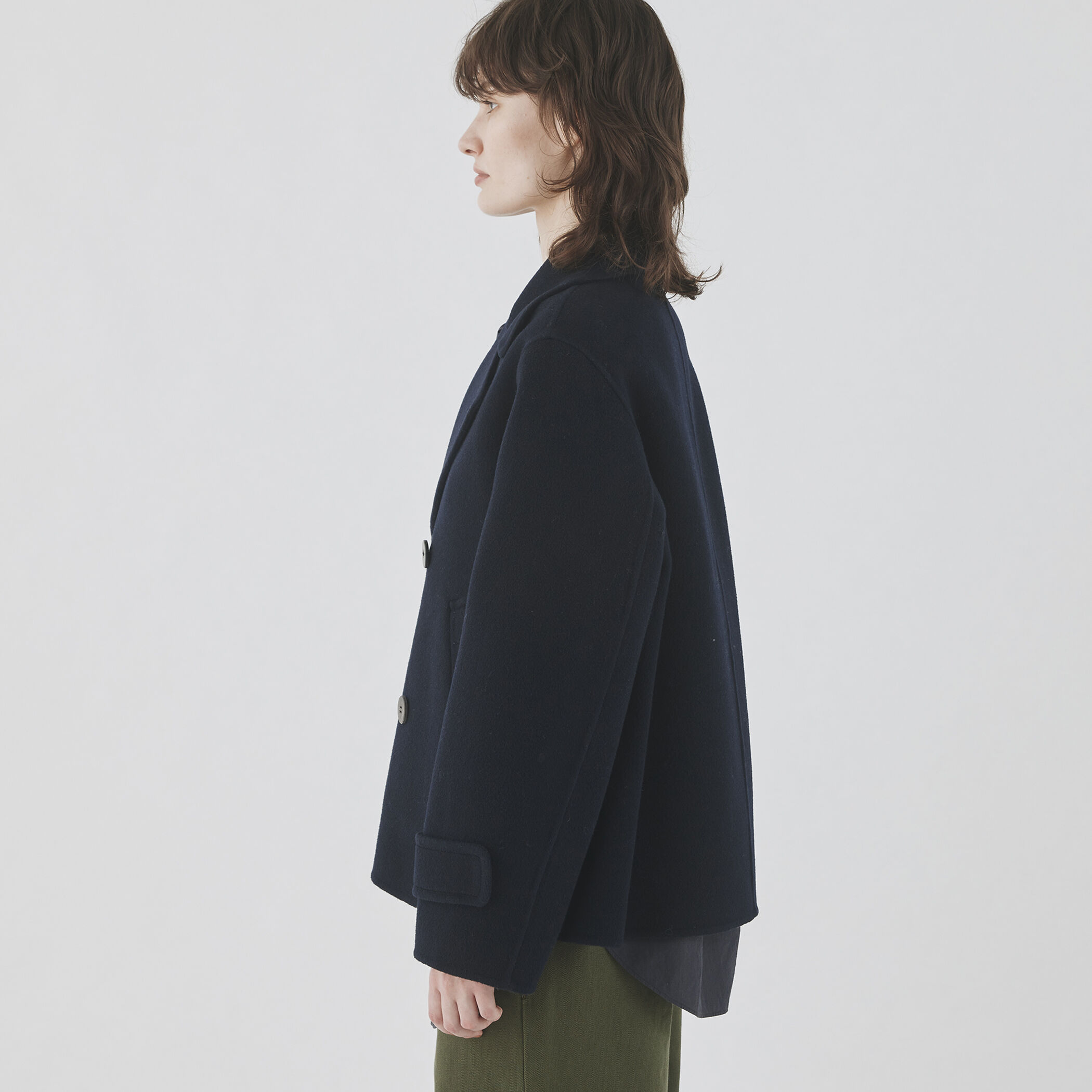 ダブルフェイス Pコート アイニードモアシューズ ウール100% グレー