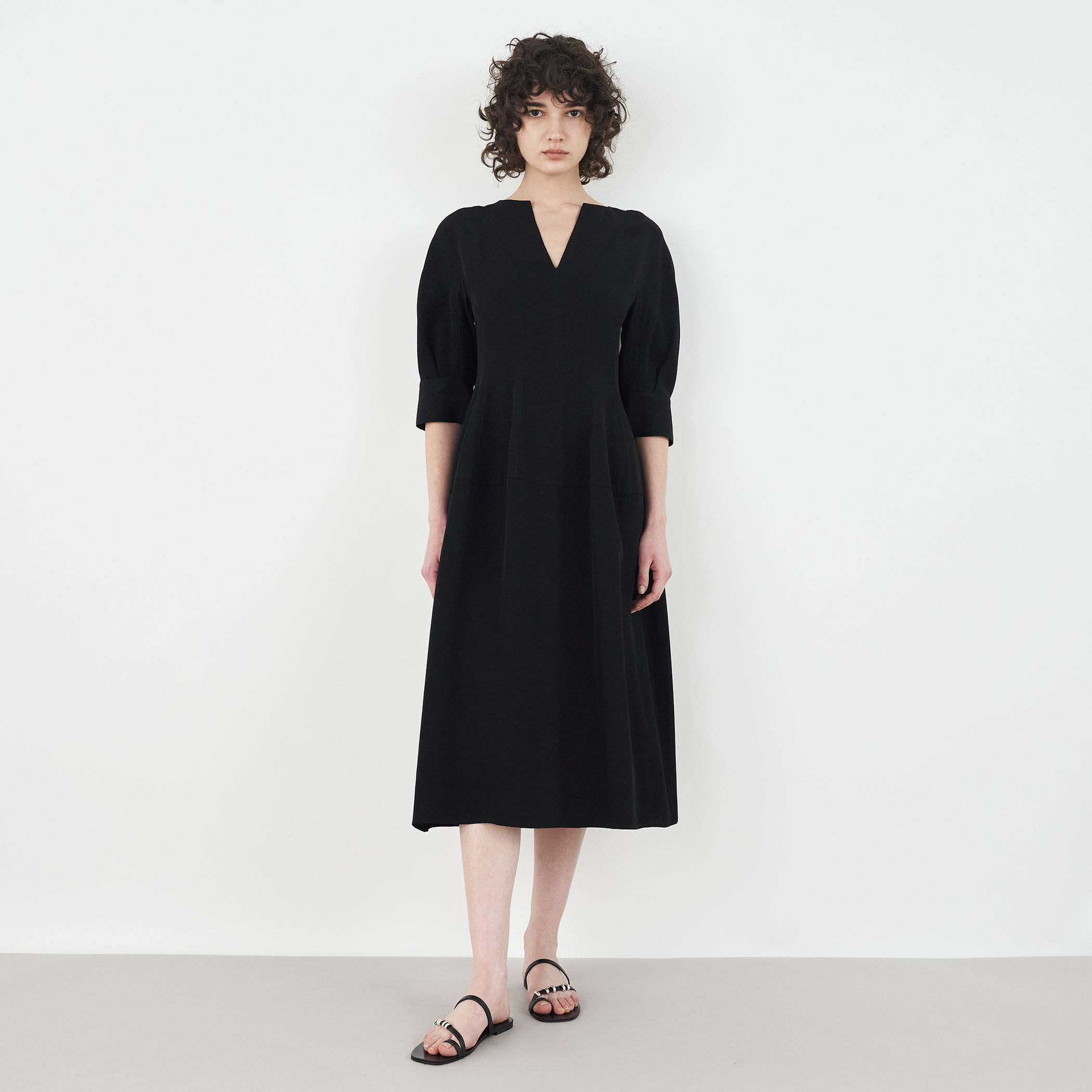 レーヨンキュプラコードチェック キーネックワンピース