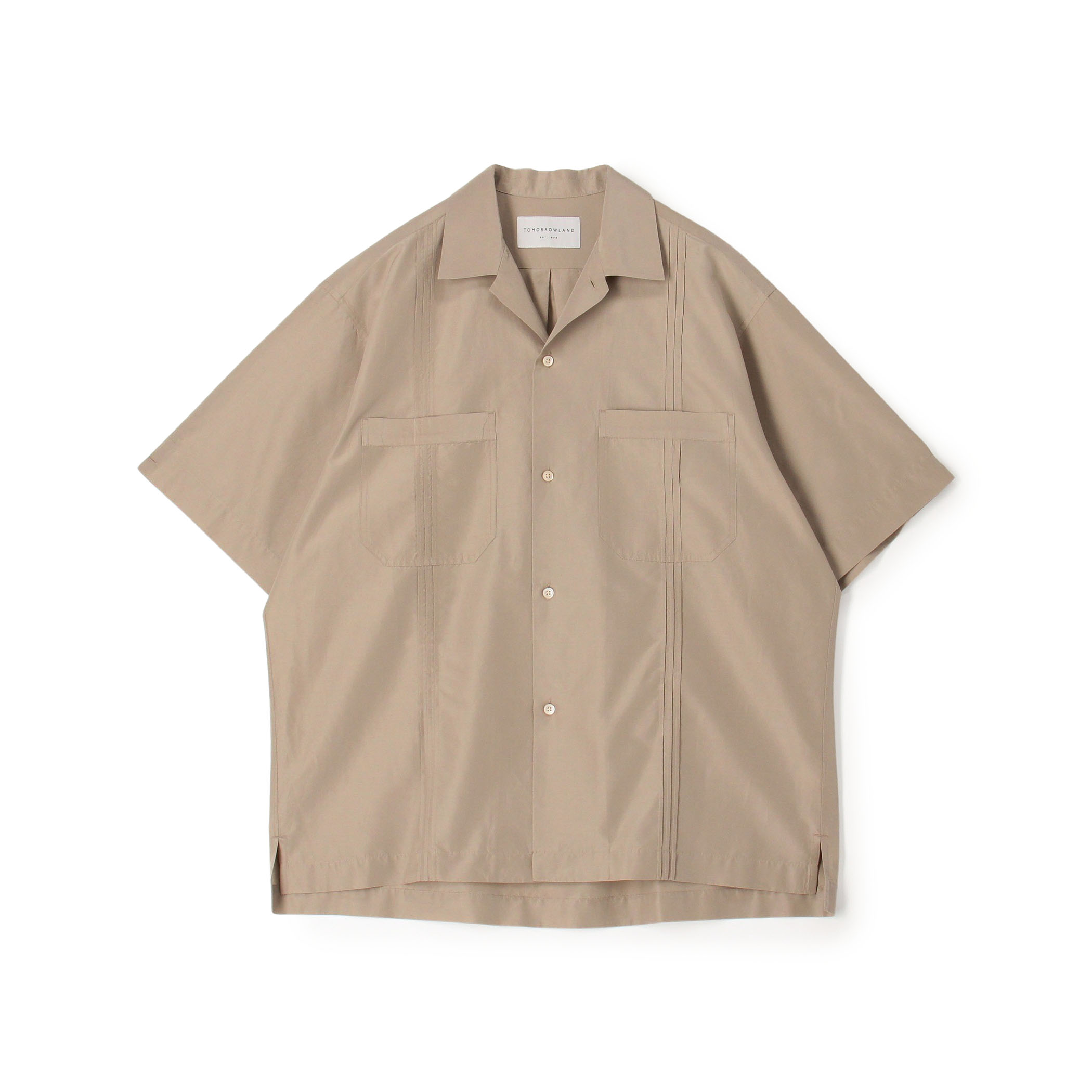 コットンシルク オープンカラー ダブルポケット ハーフスリーブシャツ