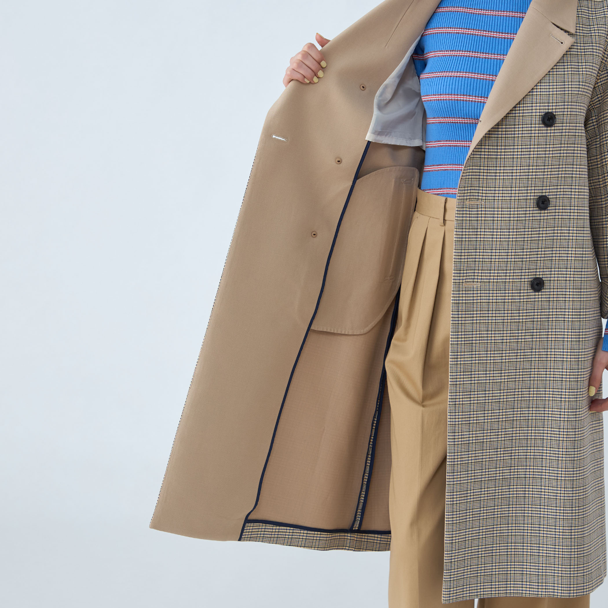 コットンリバーチェック ダブルブレストコート｜トゥモローランド 公式通販