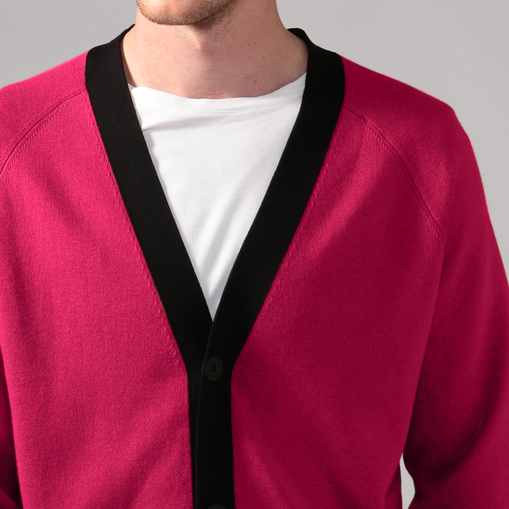 CABaN コットンカシミヤ バイカラーVネックカーディガン