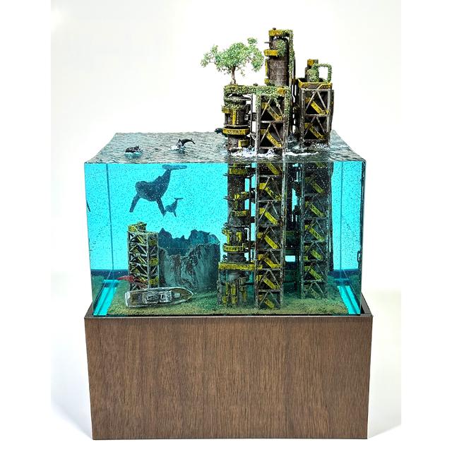 MASAKI／水没ジオラマ作品】蒸留塔とタンク（中） ※2023年12月下旬以降