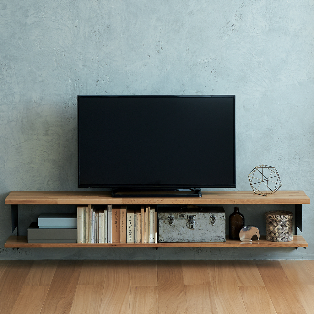 one's store / オークと黒い棚柱のTVボード【奥行300mm】クリア塗装