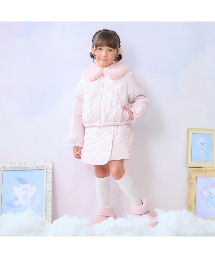 リボンキルティング フェイクファー衿つきブルゾン（ブルゾン