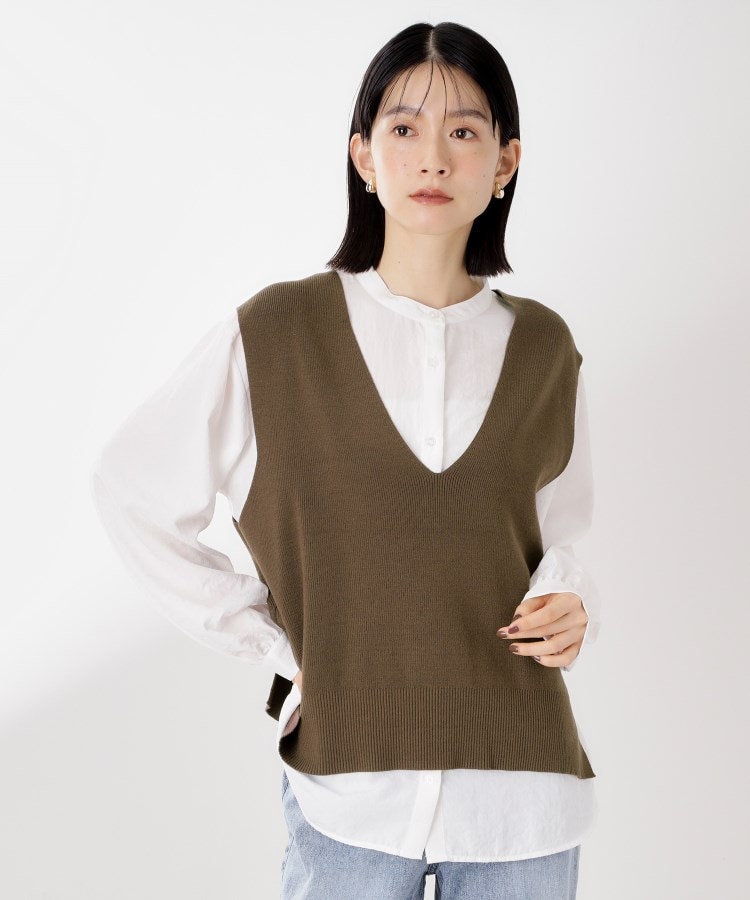 春まで着られる】ニットベスト＆ブラウスセット/洗濯機OK（シャツ