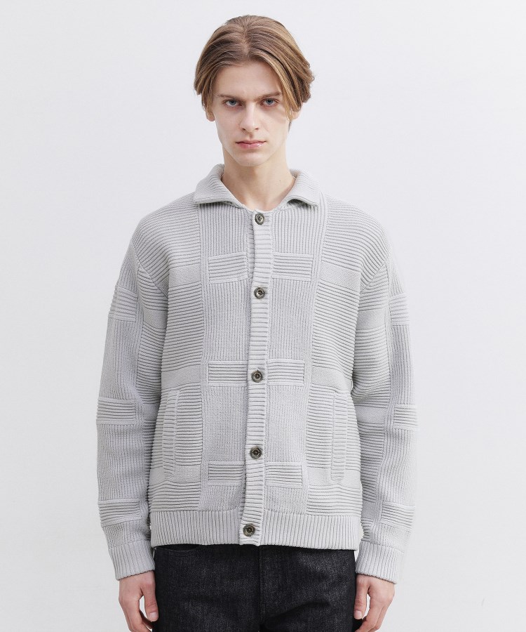 畦編みチェック ニットカーディガン（カーディガン/ボレロ） | TAKEO