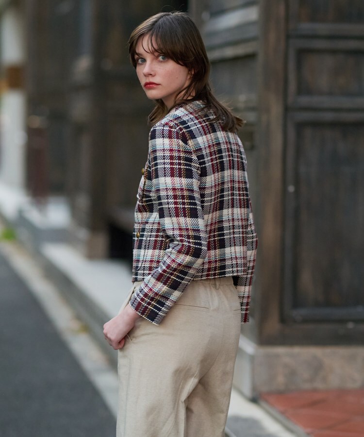 DEVEAUX社ツイード使用】コンパクトチェックジャケット（ノーカラー