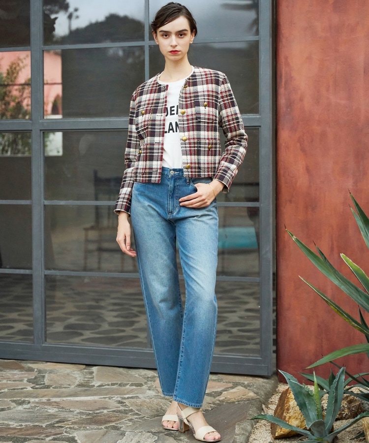 DEVEAUX社ツイード使用】コンパクトチェックジャケット（ノーカラー