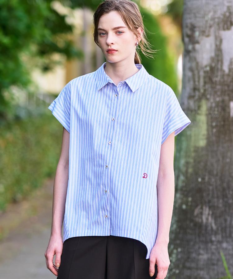 洗える/コットン100％】イレギュラーヘムストライプシャツ（シャツ