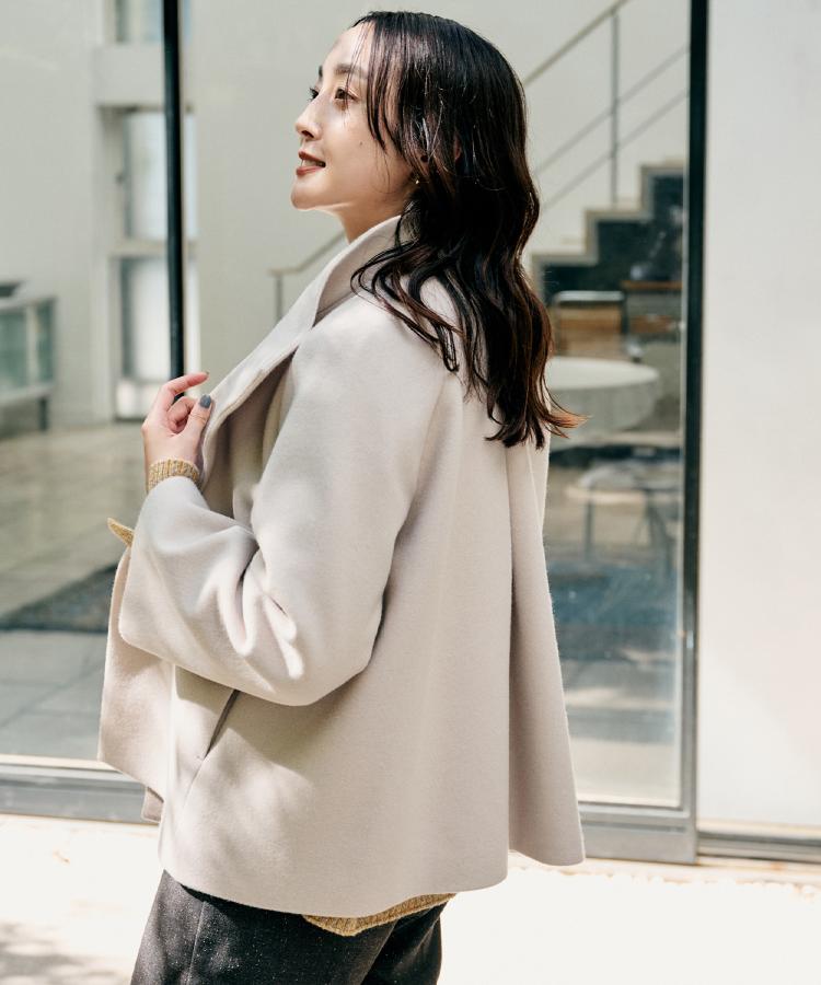 着回しが効く／オンオフアウター】ウールショートコート（スタンド