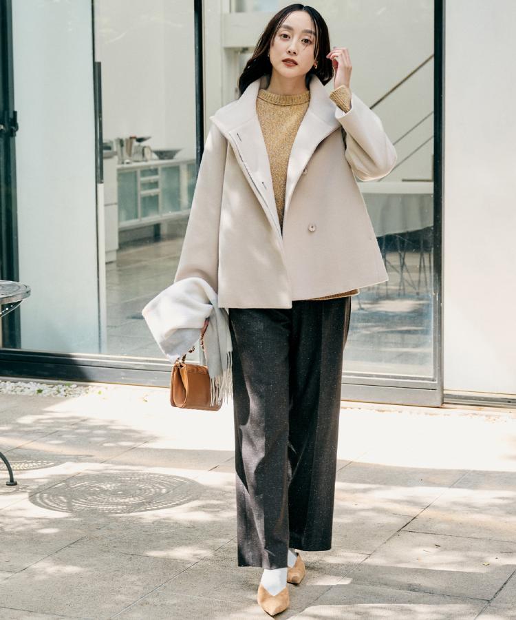 着回しが効く／オンオフアウター】ウールショートコート（スタンド