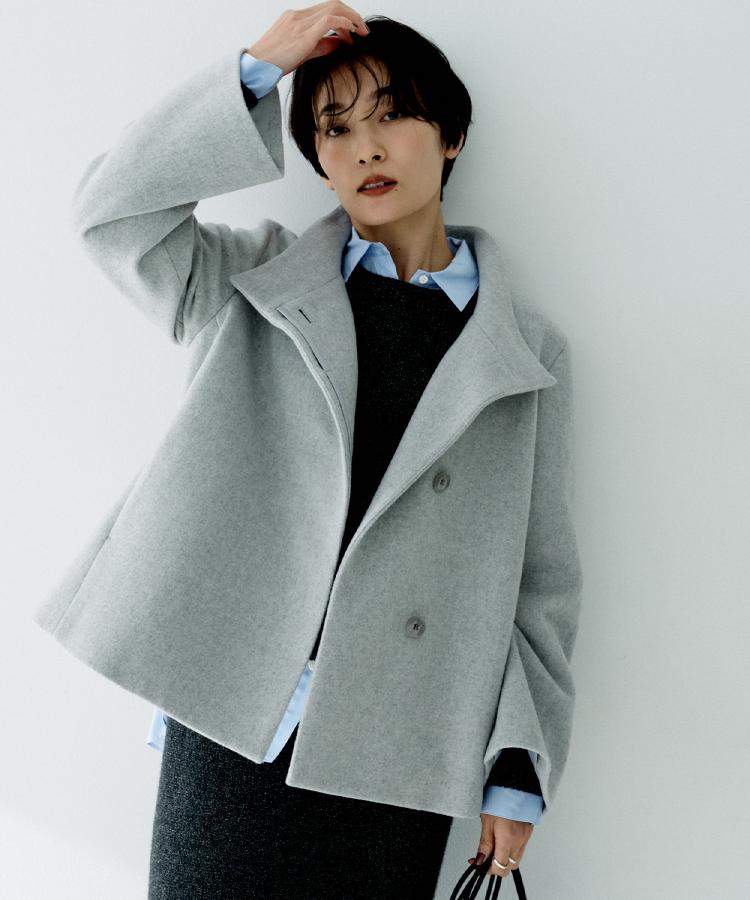 着回しが効く／オンオフアウター】ウールショートコート（スタンド