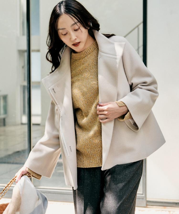 着回しが効く／オンオフアウター】ウールショートコート（スタンド