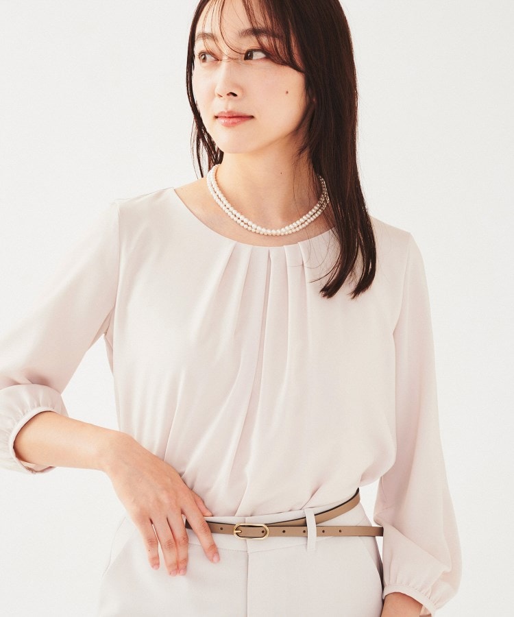 透けにくい/通勤】パウダリー タックブラウス（シャツ・ブラウス