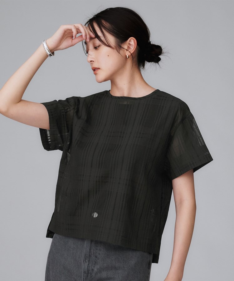 セットアップ可/エレガント】シアーチェックTブラウス（シャツ