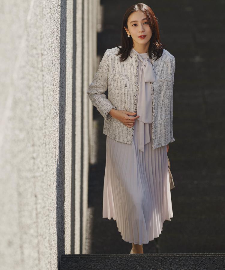 セレモニー/華やか】ファンシーツイード ジャケット（ノーカラー