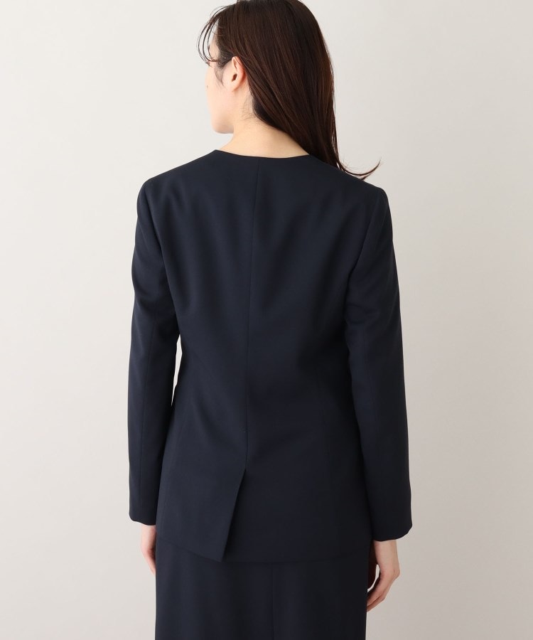 ドゥーズィエムクラス シルクテープ ウール混ノーカラージャケット 黒