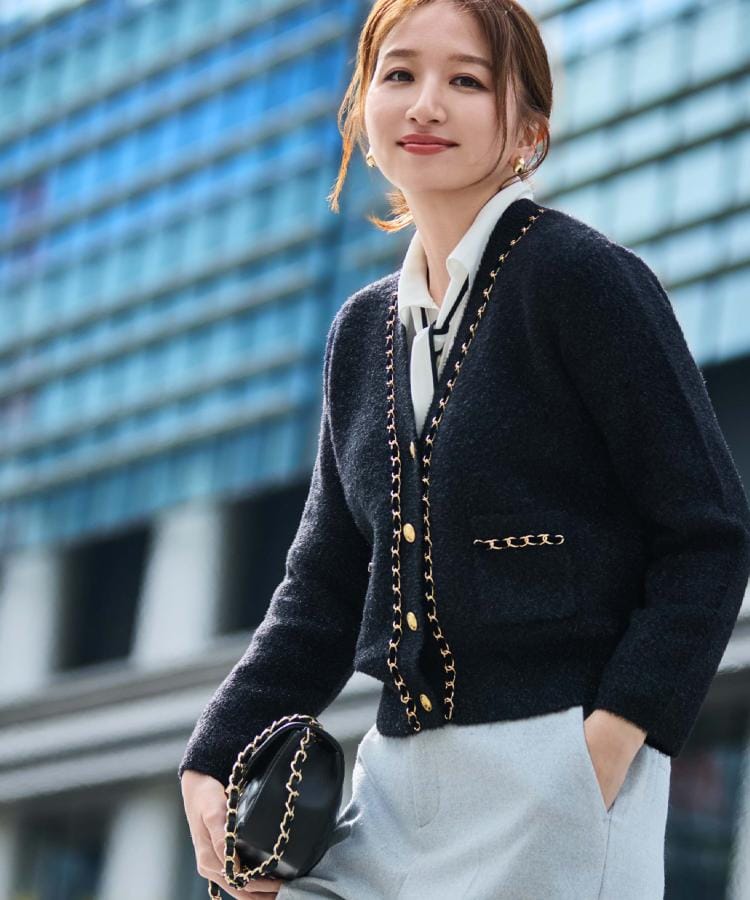 手洗い可／セットアップ可】チェーンブレード付カーディガン